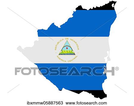 Stock Image - Flag in form form of the geographical country, Nicaragua, Latin America and the Caribbean, Central America, Americas, Central America. Fotosearch