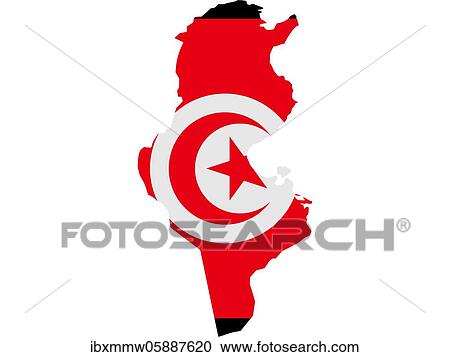 Stock Image - Flag in form form of the geographical country, Tunisia, Northern Africa, Africa. Fotosearch