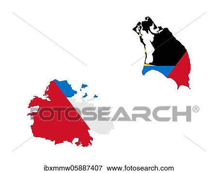 Stock Photo - Flag in form form of the geographical country, Antigua and Barbuda, Latin America and the Caribbean, Caribbean, Americas, Central America. Fotosearch