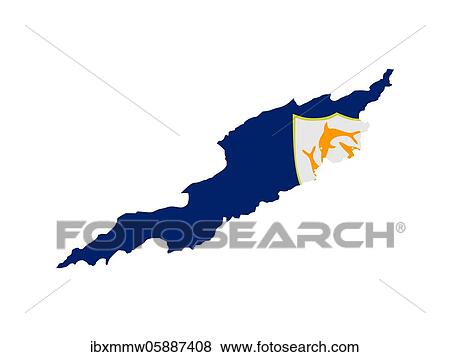 Stock Photo - Flag in form form of the geographical country, Anguilla, Latin America and the Caribbean, Caribbean, Americas, North America. Fotosearch