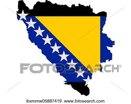 Stock Photo - Flag in form form of the geographical country, Bosnia and Herzegovina, Southern Europe, Europe. Fotosearch
