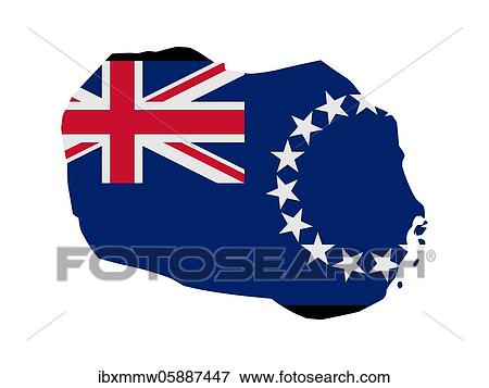 Stock Photo - Flag in form form of the geographical country, Cook Islands, Polynesia, Oceania. Fotosearch