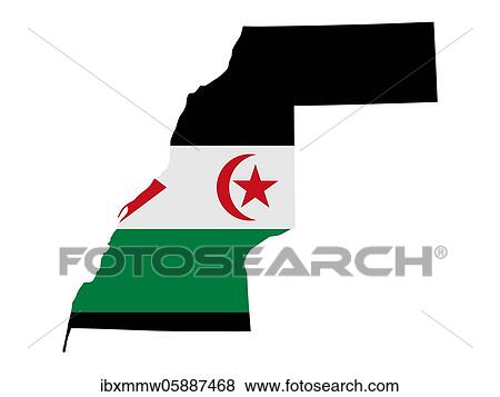 Stock Photo - Flag in form form of the geographical country, Western Sahara, Northern Africa, Africa. Fotosearch
