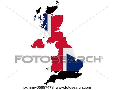 Stock Photo - Flag in form form of the geographical country, United Kingdom of Great Britain and Northern Ireland, Northern Europe. Fotosearch