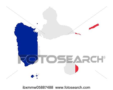Stock Photo - Flag in form form of the geographical country, Guadeloupe, Latin America and the Caribbean, Caribbean, Americas, North America. Fotosearch