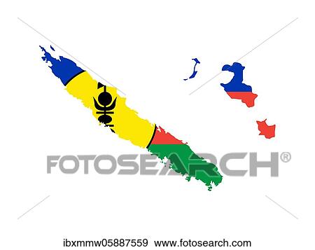 Stock Photo - Flag in form form of the geographical country, New Caledonia, Melanesia, Oceania. Fotosearch