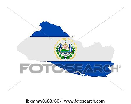 Stock Photo - Flag in form form of the geographical country, El Salvador, Latin America and the Caribbean, Central America, Americas, Central America. Fotosearch