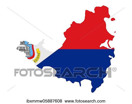 Stock Photo - Flag in form form of the geographical country, Sint Maarten, Dutch part, Latin America and the Caribbean, Caribbean, Americas, North America. Fotosearch