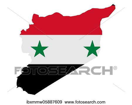 Stock Photo - Flag in form form of the geographical country, Syrian Arab Republic, Western Asia, Asia. Fotosearch