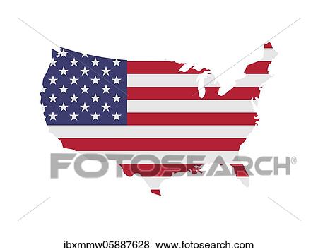 Stock Photo - Flag in form form of the geographical country, United States of America, Northern America, Americas. Fotosearch