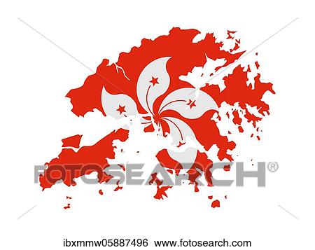 Stock Photograph - Flag in form form of the geographical country, Hong Kong, Eastern Asia, Asia. Fotosearch