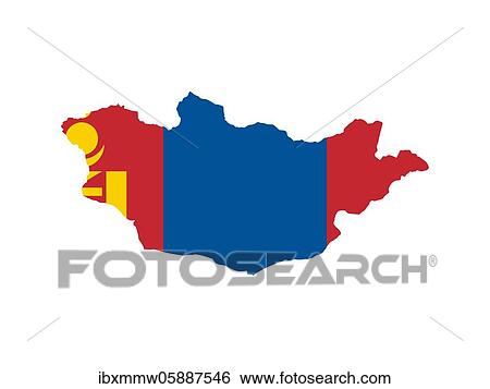 Stock Photograph - Flag in form form of the geographical country, Mongolia, Asia. Fotosearch