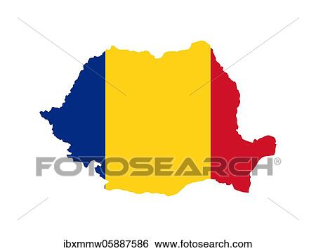 Stock Photograph - Flag in form form of the geographical country, Romania, Eastern Europe, Europe. Fotosearch