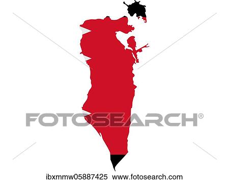 Stock Photography - Flag in form form of the geographical country, Bahrain, Western Asia, Asia. Fotosearch