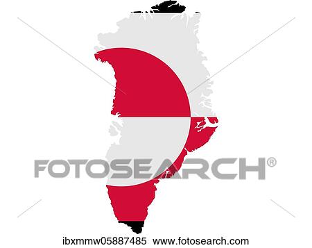 Stock Photography - Flag in form form of the geographical country, Greenland, Northern America, Americas, North America. Fotosearch