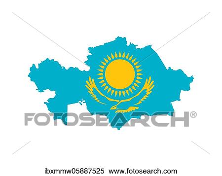 Stock Photography - Flag in form form of the geographical country, Kazakhstan, Central Asia, Asia. Fotosearch