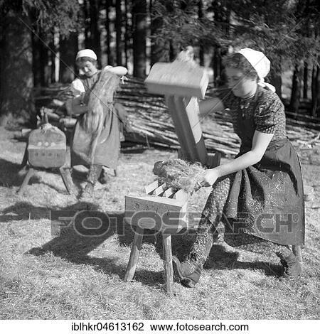 Stock Image - Flax production, ca. 1945 to 1955, near Freiburg, Germany, Europe. Fotosearch