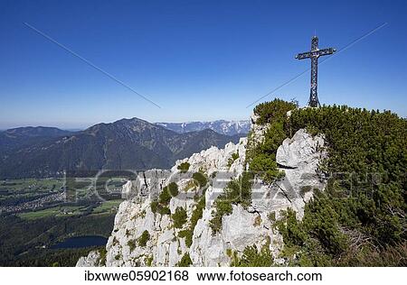 Stock Photo - Franz Josef Cross on Mount Katrin, below Nussensee, Bad Ischl, Salzkammergut, Upper Austria, Austria, Europe. Fotosearch