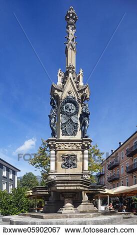 Stock Photo - Franz Karl Fountain at Schröpferplatz, Bad Ischl, Salzkammergut, Upper Austria, Austria, Europe. Fotosearch