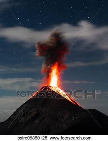 Glowing lava and smoke spitting volcano, volcanic eruption at night, Volcan de Fuego, Guatemala, Central America View Large Photo Image Stock Photo - Glowing lava and smoke spitting volcano, volcanic eruption at night, Volcan de Fuego, Guatemala, Central America. Fotosearch