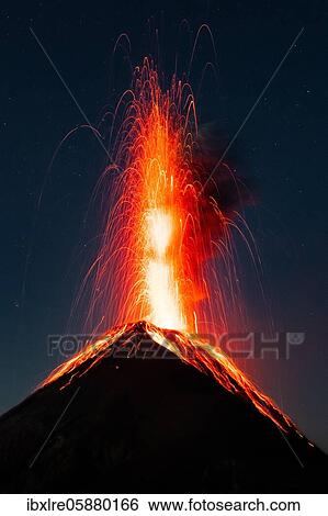 Glowing lava and smoke spitting volcano, volcanic eruption at night, Volcan de Fuego, Guatemala, Central America View Large Photo Image Stock Photograph - Glowing lava and smoke spitting volcano, volcanic eruption at night, Volcan de Fuego, Guatemala, Central America. Fotosearch