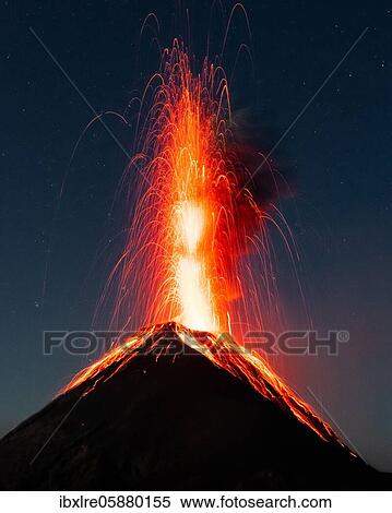 Glowing lava and smoke spitting volcano, volcanic eruption at night, Volcan de Fuego, Guatemala, Central America View Large Photo Image Stock Photography - Glowing lava and smoke spitting volcano, volcanic eruption at night, Volcan de Fuego, Guatemala, Central America. Fotosearch
