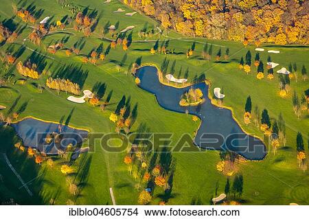 Picture - Golfclub Am Kloster-Kamp, greens, bunkers, hedges, Kamp-Lintfort, Ruhr area, Lower Rhine, North Rhine-Westphalia, Germany, Europe. Fotosearch