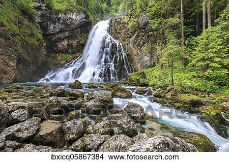Picture - Gollinger Waterfall, Golling, Tennengau, Salzburger Land, Austria, Europe. Fotosearch