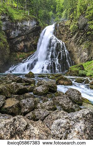 Stock Image - Gollinger Waterfall, Golling, Tennengau, Salzburger Land, Austria, Europe. Fotosearch