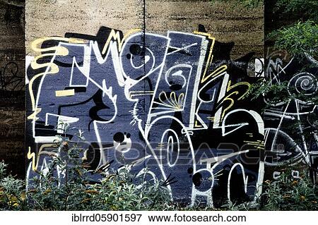 Stock Photo - Graffiti, Lost Place, Branch Rethel, Düsseldorf, North Rhine-Westphalia, Germany, Europe. Fotosearch