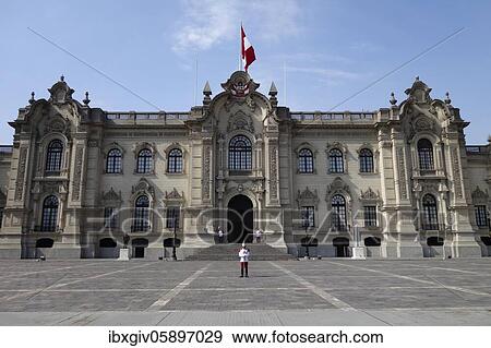 Stock Photo - Guards outside the presidential palace, Lima, Peru, South America. Fotosearch