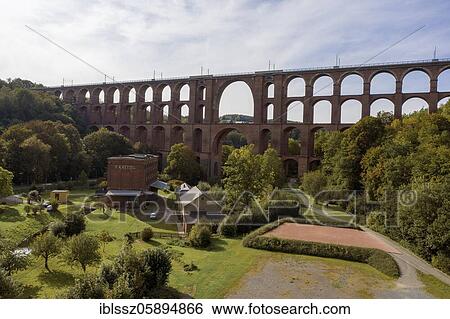 Stock Photograph - Göltzschtal bridge near Mylau, railway bridge, Ziegelbrücke, Vogtland district, Saxony, Germany, Europe. Fotosearch