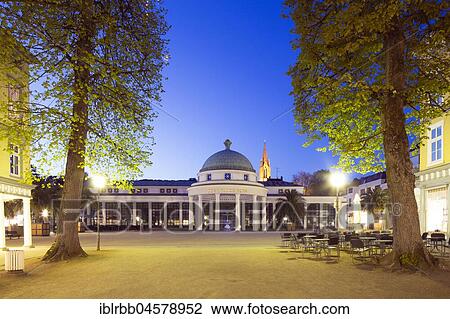 Stock Image - Hall and fountain temple in the spa district, Bad Pyrmont, Lower Saxony, Germany, Europe. Fotosearch