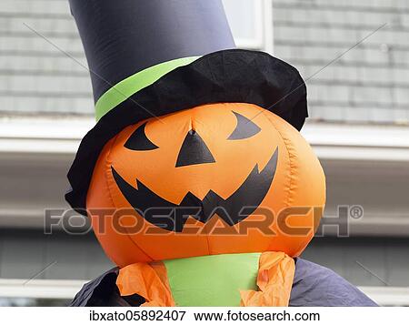 Halloween figure, USA, inflated Jack O'Lantern, Jack-O-Lantern, grinning pumpkin with top hat, Ogunquit, York County, Maine, New England, Great Britain, North America View Large Photo Image Stock Photo - Halloween figure, USA, inflated Jack O'Lantern, Jack-O-Lantern, grinning pumpkin with top hat, Ogunquit, York County, Maine, New England, Great Britain, North America. Fotosearch