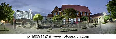 Stock Photo - Helicopter Museum illuminates Panorama Bückeburg Germany. Fotosearch