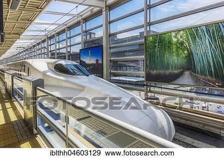 Stock Photo - High Speed Train, Shinkansen, Railway Station, Kyoto, Japan, Asia. Fotosearch