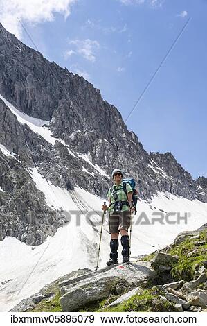 Hiker on the ascent to the Mörchnerscharte, Berliner Höhenweg, Zillertal Alps, Zillertal, Tyrol, Austria, Europe View Large Photo Image Stock Photo - Hiker on the ascent to the Mörchnerscharte, Berliner Höhenweg, Zillertal Alps, Zillertal, Tyrol, Austria, Europe. Fotosearch