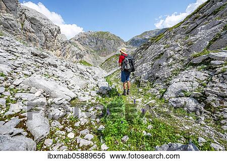 Hikers in a landscape of washed out karst rocks, Funtenseetauern, Steinernes Meer, Berchtesgaden National Park, Berchtesgadener Land, Upper Bavaria, Bavaria, Germany, Europe View Large Photo Image Stock Photograph - Hikers in a landscape of washed out karst rocks, Funtenseetauern, Steinernes Meer, Berchtesgaden National Park, Berchtesgadener Land, Upper Bavaria, Bavaria, Germany, Europe. Fotosearch