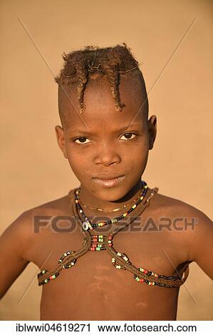 Stock Image - Himba girl, portrait, Kunene, Kaokoveld, Namibia, Africa. Fotosearch