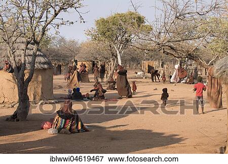 Stock Photo - Himba women and children in a Himbadorf, Kaokoveld, Namibia, Africa. Fotosearch