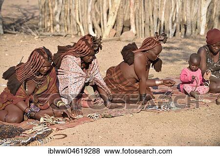 Stock Photo - Himbafrauen sell jewelry, Kaokoveld, Namibia, Africa. Fotosearch