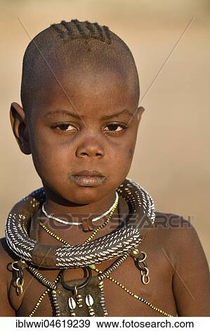 Stock Photo - Himbamädchen with Necklace, Portrait, Kunene, Kaokoveld, Namibia, Africa. Fotosearch