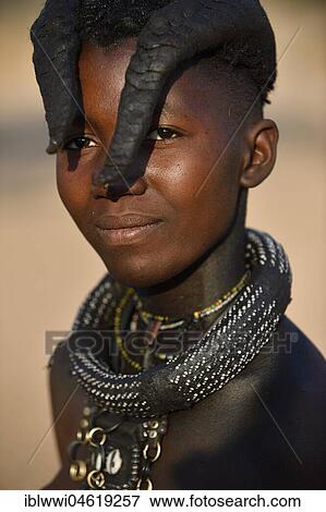 Stock Photo - Himbamädchen with Necklace, Portrait, Kunene, Kaokoveld, Namibia, Africa. Fotosearch
