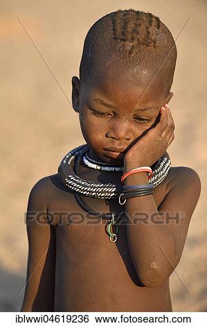 Stock Photograph - Himbamädchen with Necklace, Portrait, Kunene, Kaokoveld, Namibia, Africa. Fotosearch