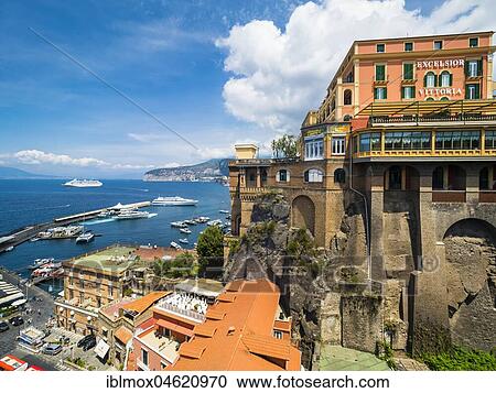 Holiday resort Bleu Village with harbour Marina Piccola and Grand Hotel Excelsior, Sorrento, Sorrento Peninsula, Amalfi Coast, Italy, Europe View Large Photo Image Stock Image - Holiday resort Bleu Village with harbour Marina Piccola and Grand Hotel Excelsior, Sorrento, Sorrento Peninsula, Amalfi Coast, Italy, Europe. Fotosearch