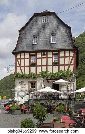 Stock Photo - Hotel Altes Zollhaus, half-timbered house, Beilstein, Rhineland-Palatinate, Germany, Europe. Fotosearch