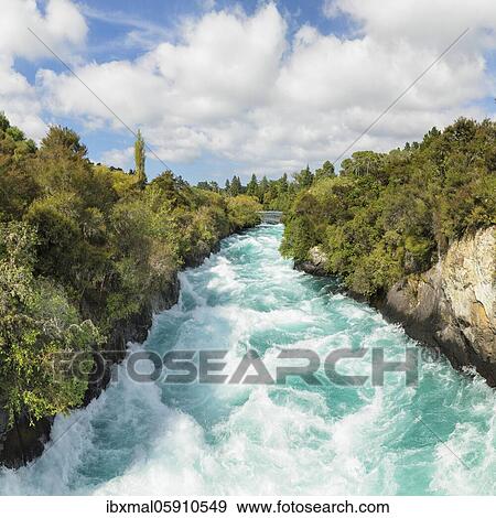 Stock Photo - Huka Falls Waterfall, Waikato River, Taupo District, North Island, New Zealand, Oceania. Fotosearch