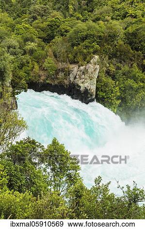 Stock Photo - Huka Falls Waterfall, Waikato River, Taupo District, North Island, New Zealand, Oceania. Fotosearch