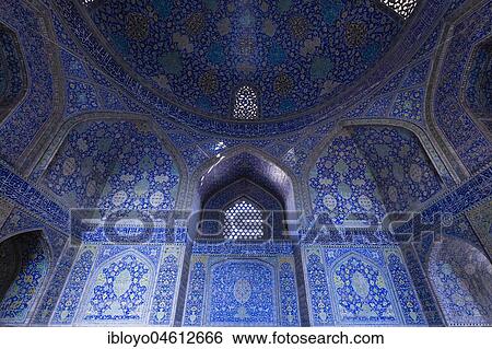 Stock Photograph - Inside Masjed-e Shah or Shah Mosque, Naqsh-e Jahan or Imam Square, Esfahan, Iran, Asia. Fotosearch