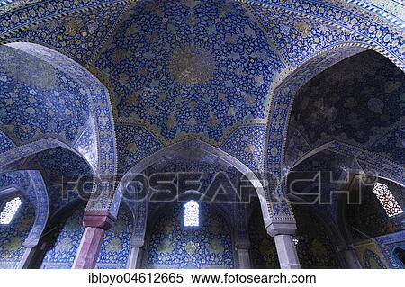 Stock Photography - Inside Masjed-e Shah or Shah Mosque, Naqsh-e Jahan or Imam Square, Esfahan, Iran, Asia. Fotosearch